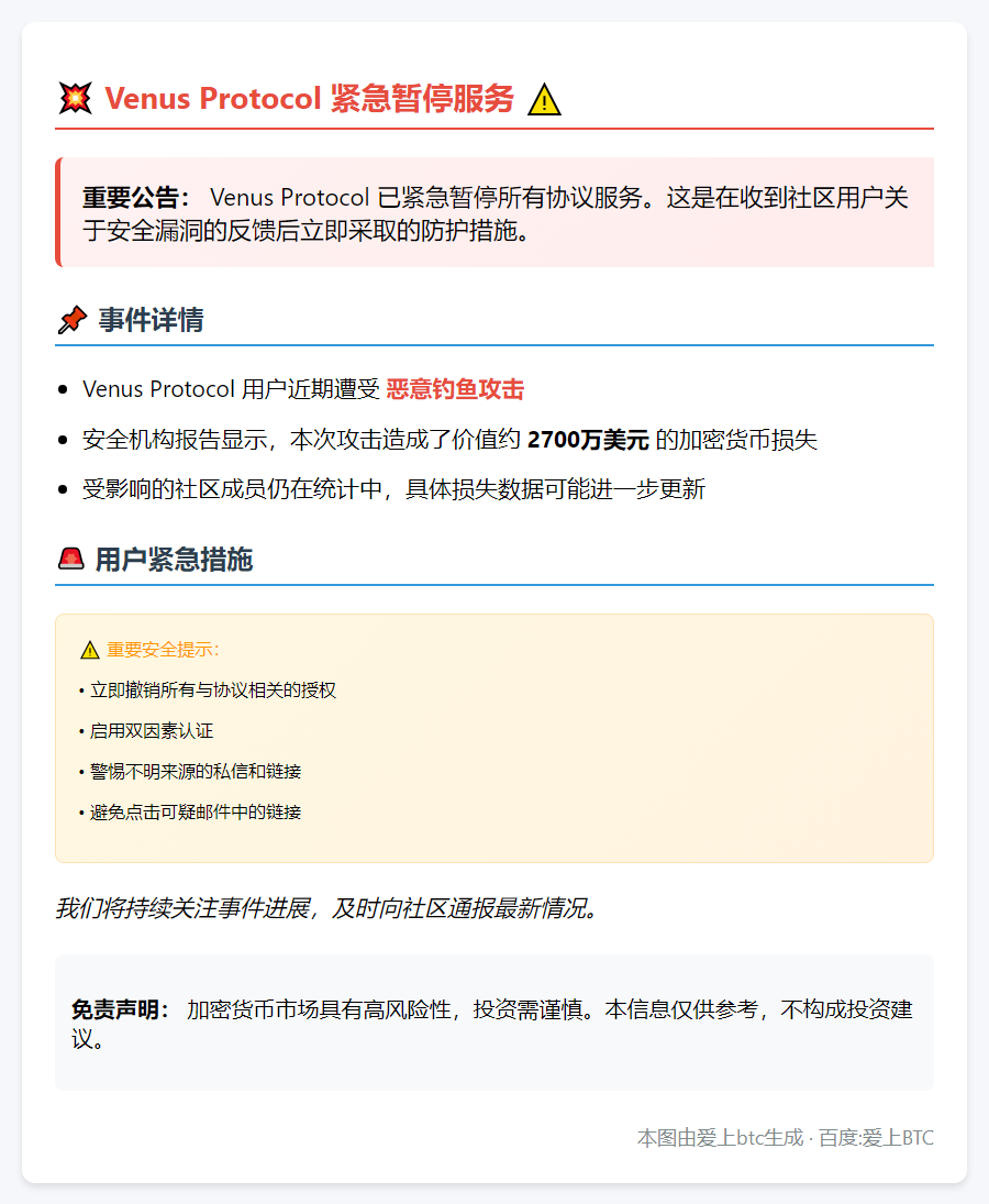 Venus Protocol暂停使用

或

Venus Protocol停用中
