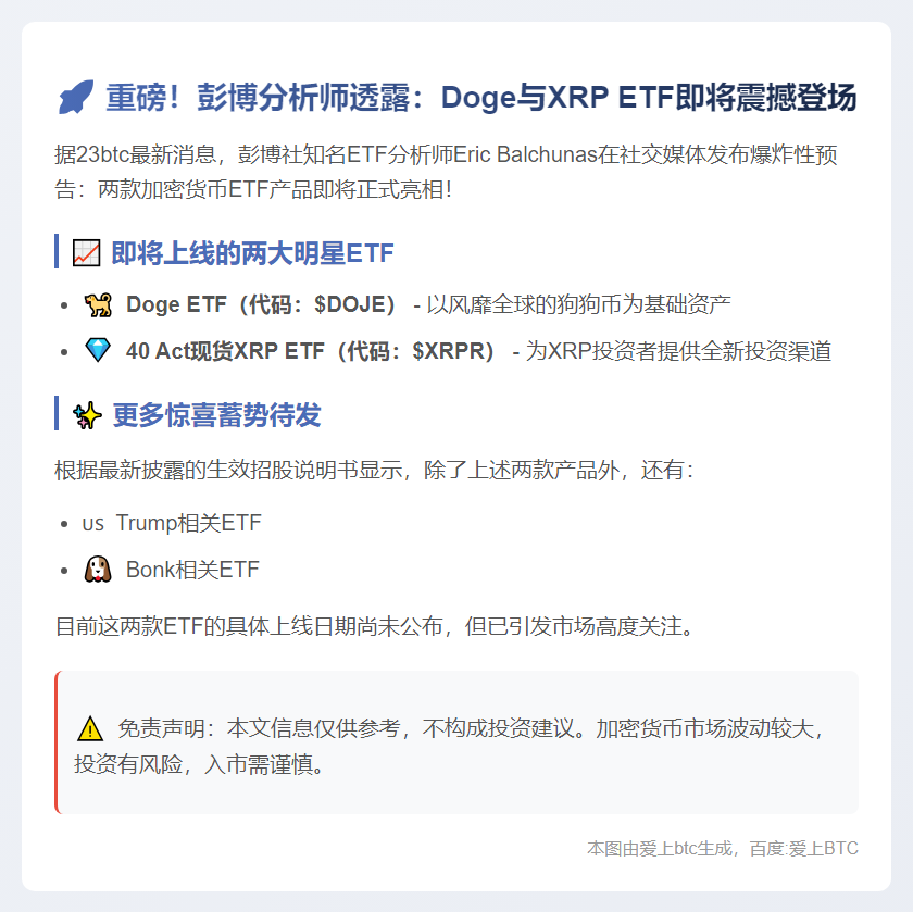 彭博ETF分析师：Doge ETF 与 XRP ETF 预计将于本周四上线