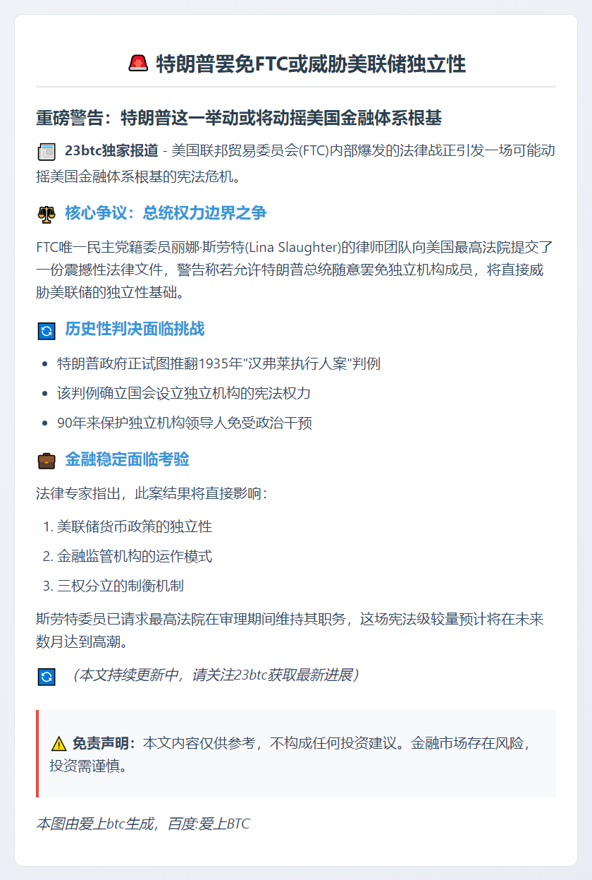 特朗普罢免FTC或威胁美联储独立性