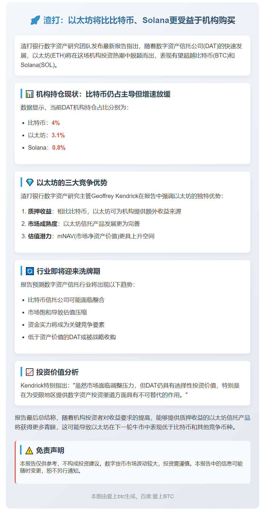 渣打：以太坊将比比特币、Solana更受益于机构购买