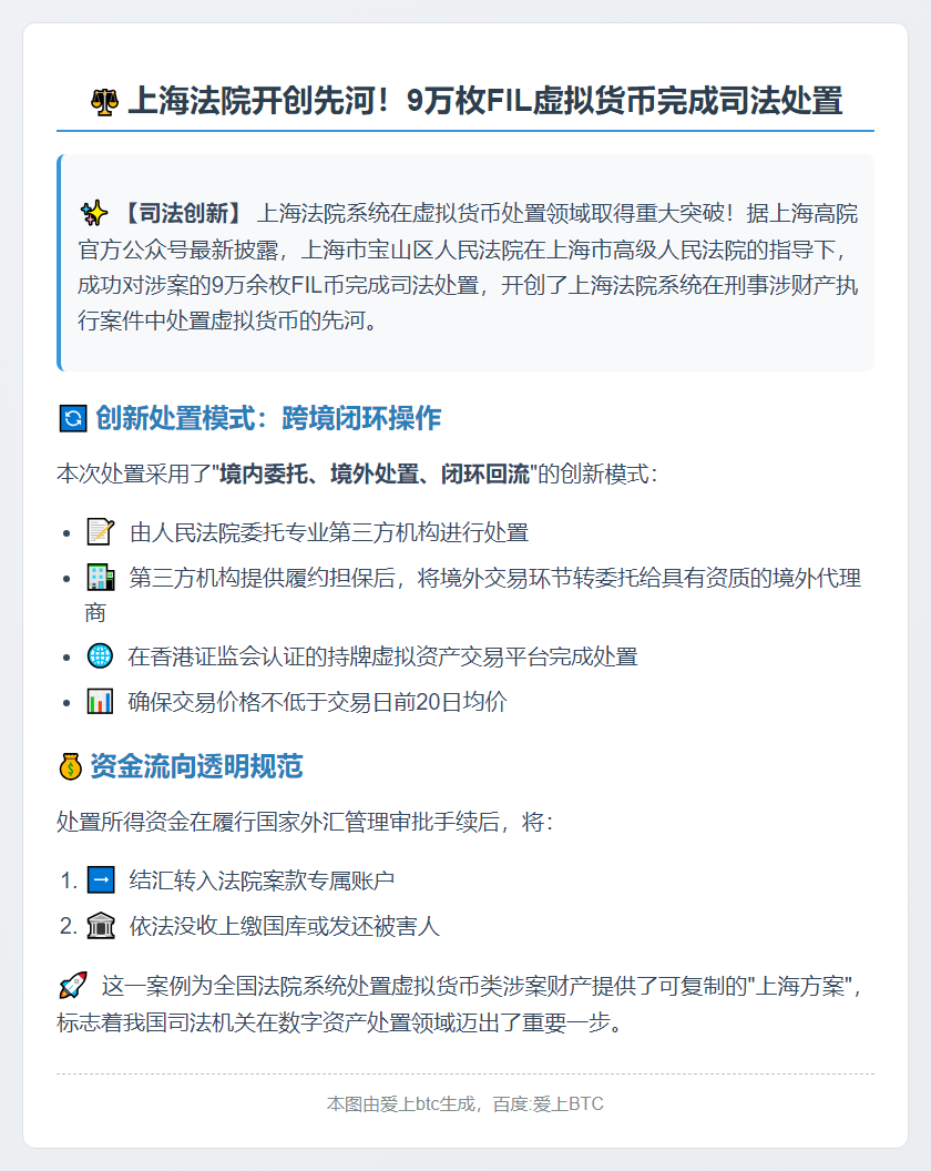 上海法院首例虚拟货币处置案：9万枚FIL变现