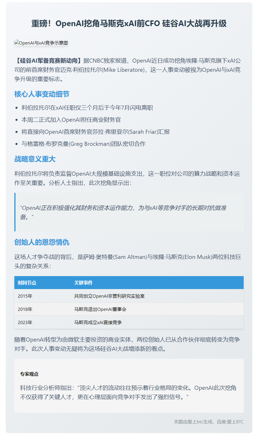 OpenAI挖角xAI CFO，马斯克竞争加剧