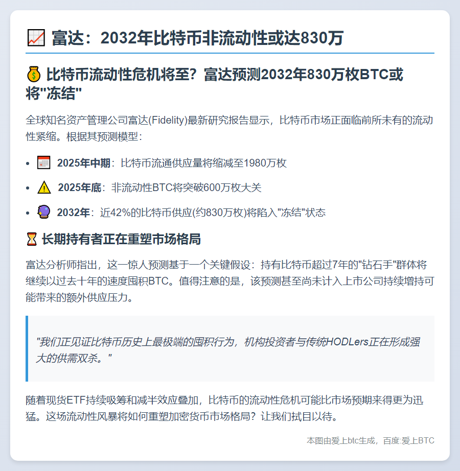 富达：2032年比特币非流动性或达830万