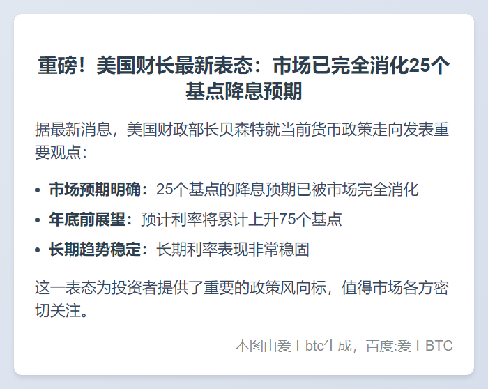 美财长：25基点降息预期已消化