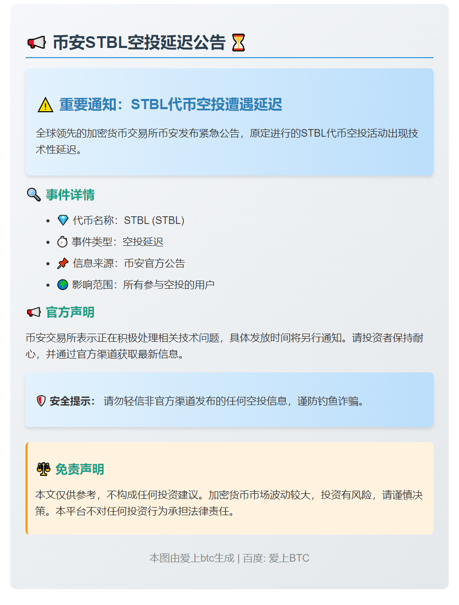 币安STBL空投延迟