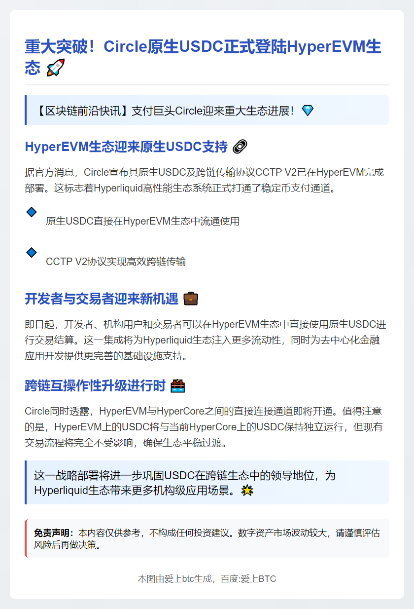 原生USDC和CCTP V2登陆HyperEVM