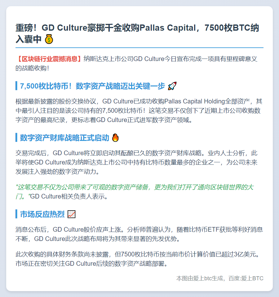 GD收购Pallas Capital含7500枚BTC