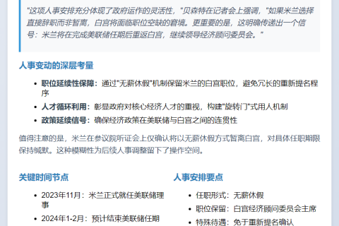 贝森特支持米兰暂离白宫 称合规且将返岗