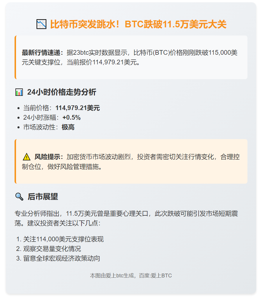 比特币跌破11.5万美元