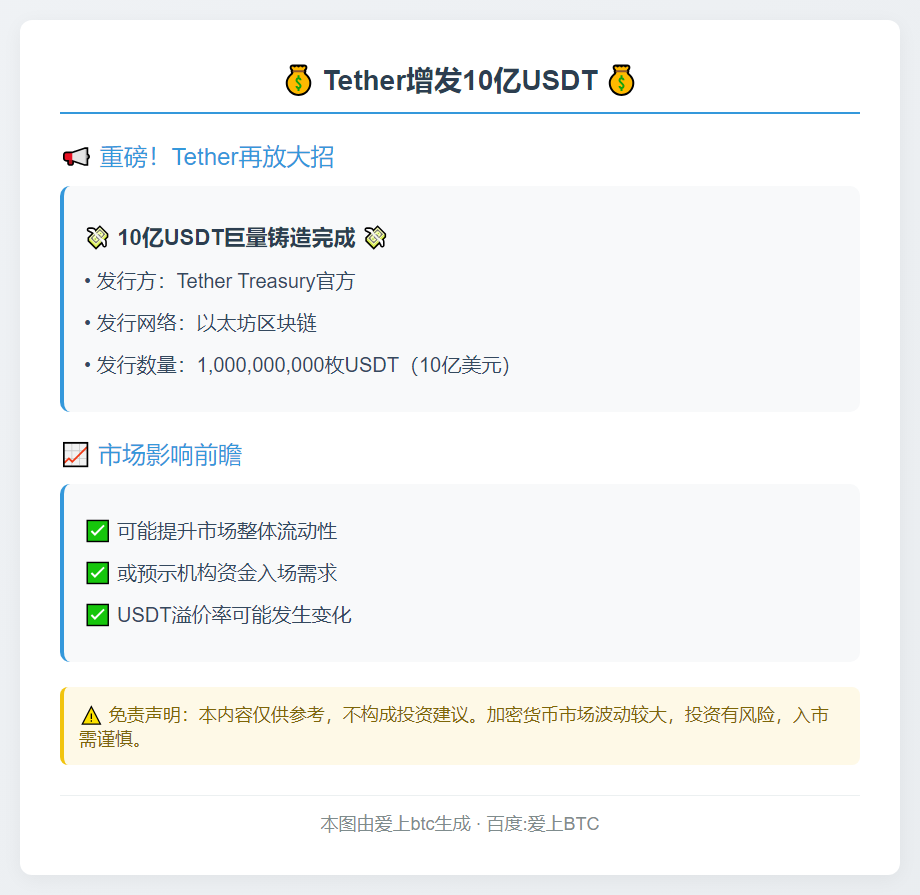 Tether增发10亿USDT