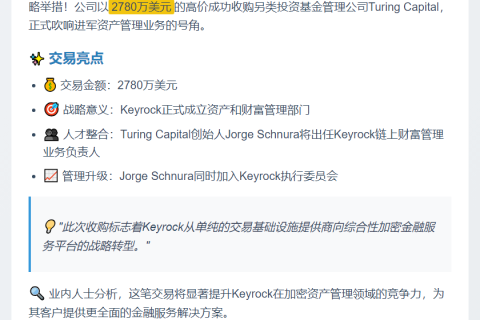 Keyrock收购Turing Capital，扩大资管规模