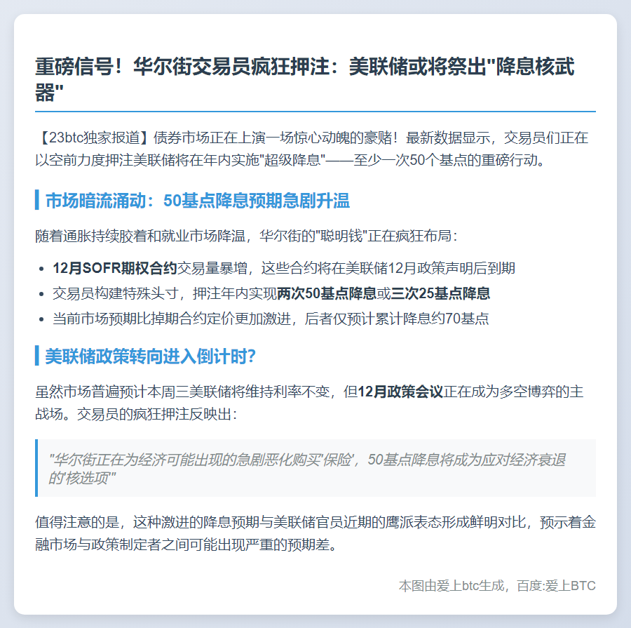 交易员押注美联储年底降息50基点