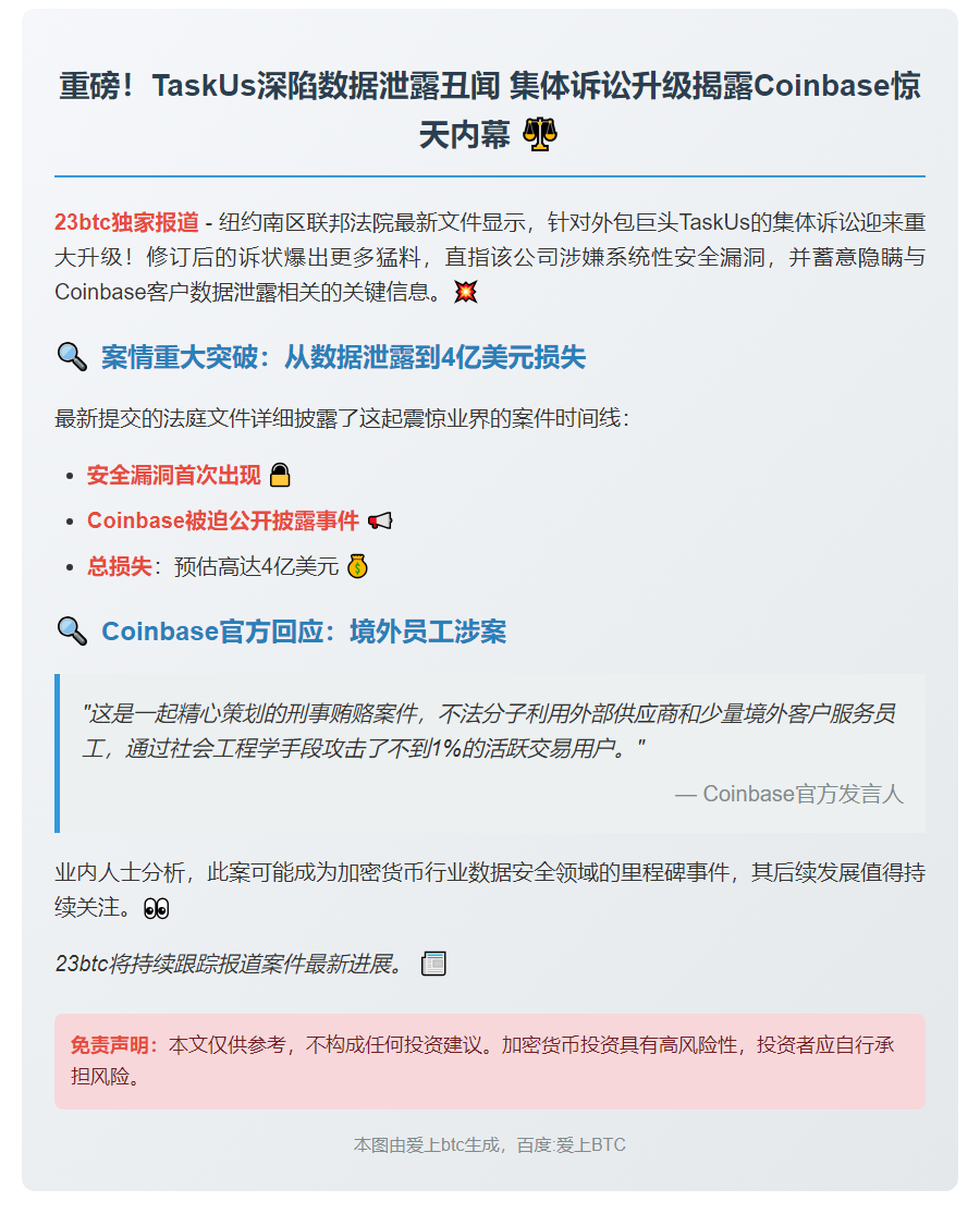 纽约指控TaskUs隐瞒Coinbase数据泄露