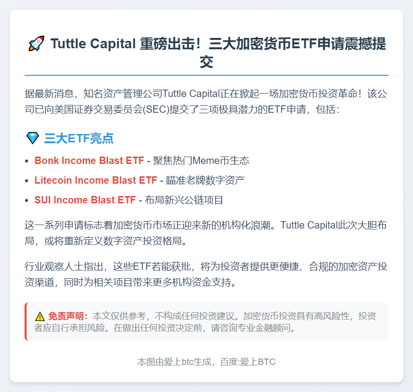 Tuttle Capital申请推出三款加密ETF