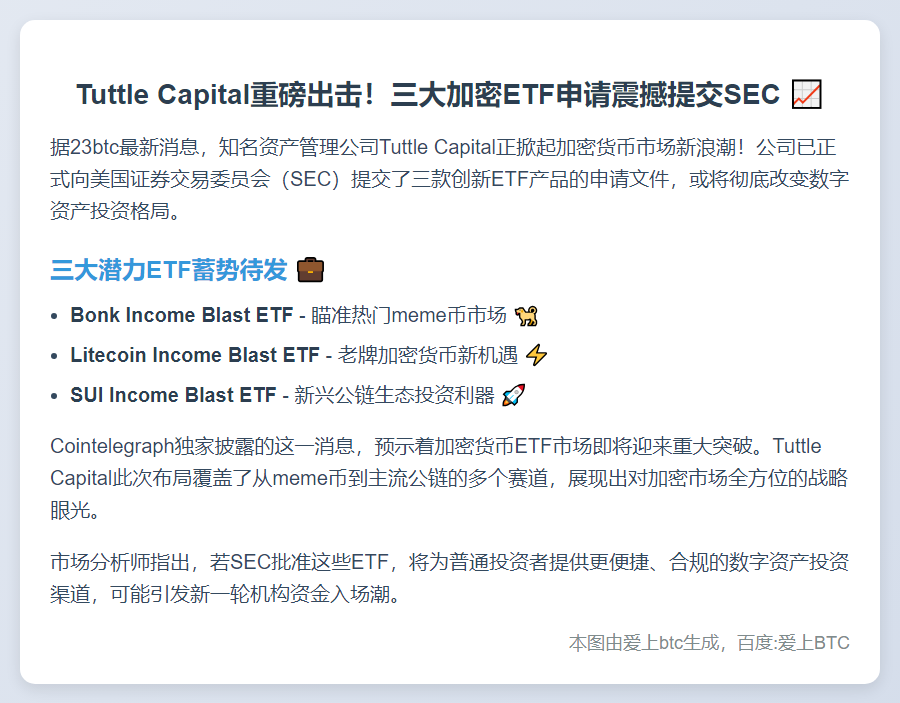 Tuttle Capital申请推出三款加密货币ETF