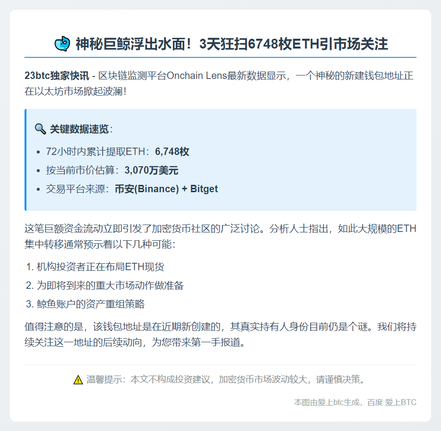 新钱包3天提取6748枚ETH