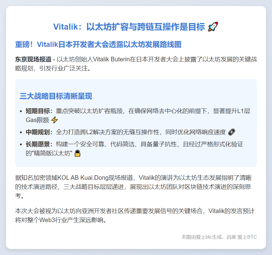 Vitalik：以太坊扩容与跨链互操作是目标