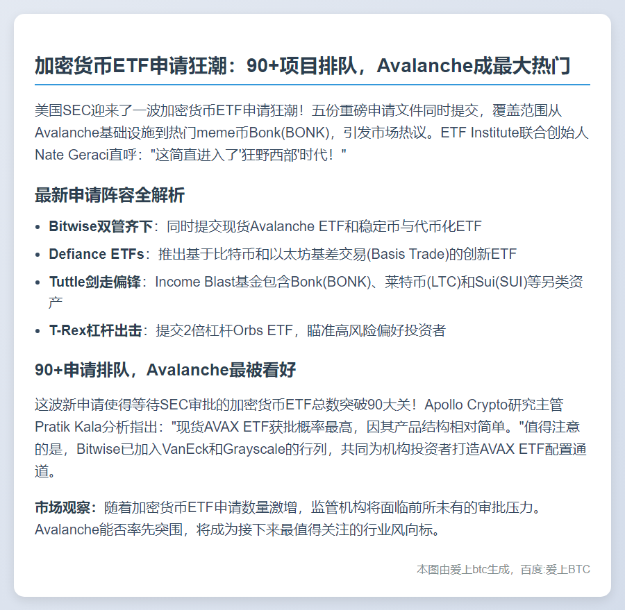 超90个加密ETF待批，Avalanche最有望获批