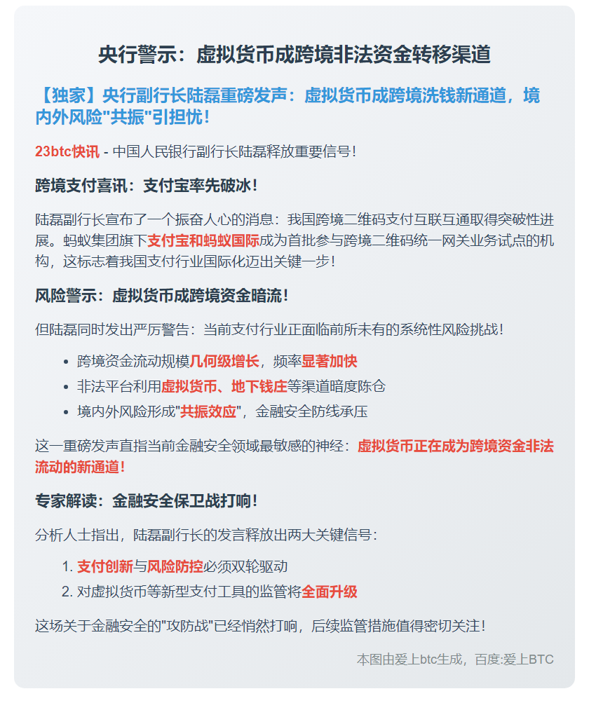 央行警示：虚拟货币成跨境非法资金转移渠道