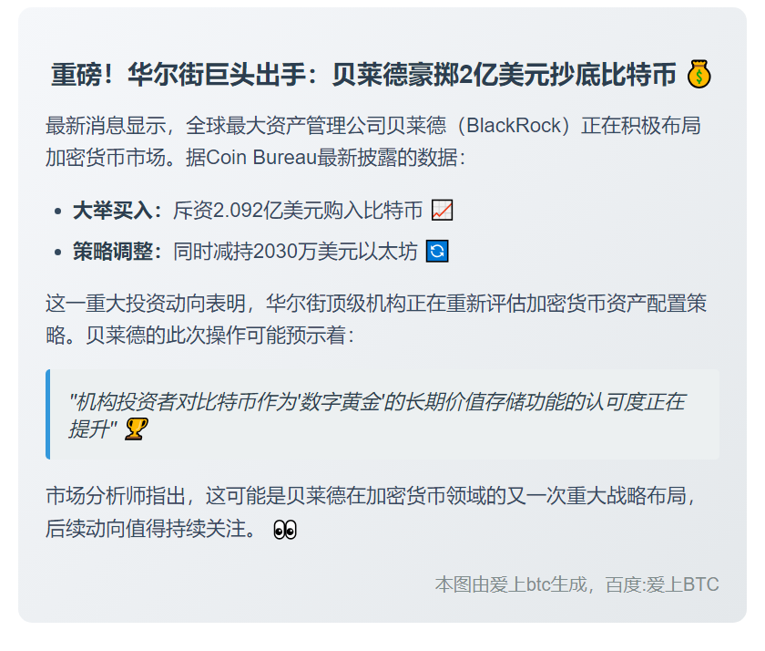 贝莱德豪掷2亿美元买入比特币