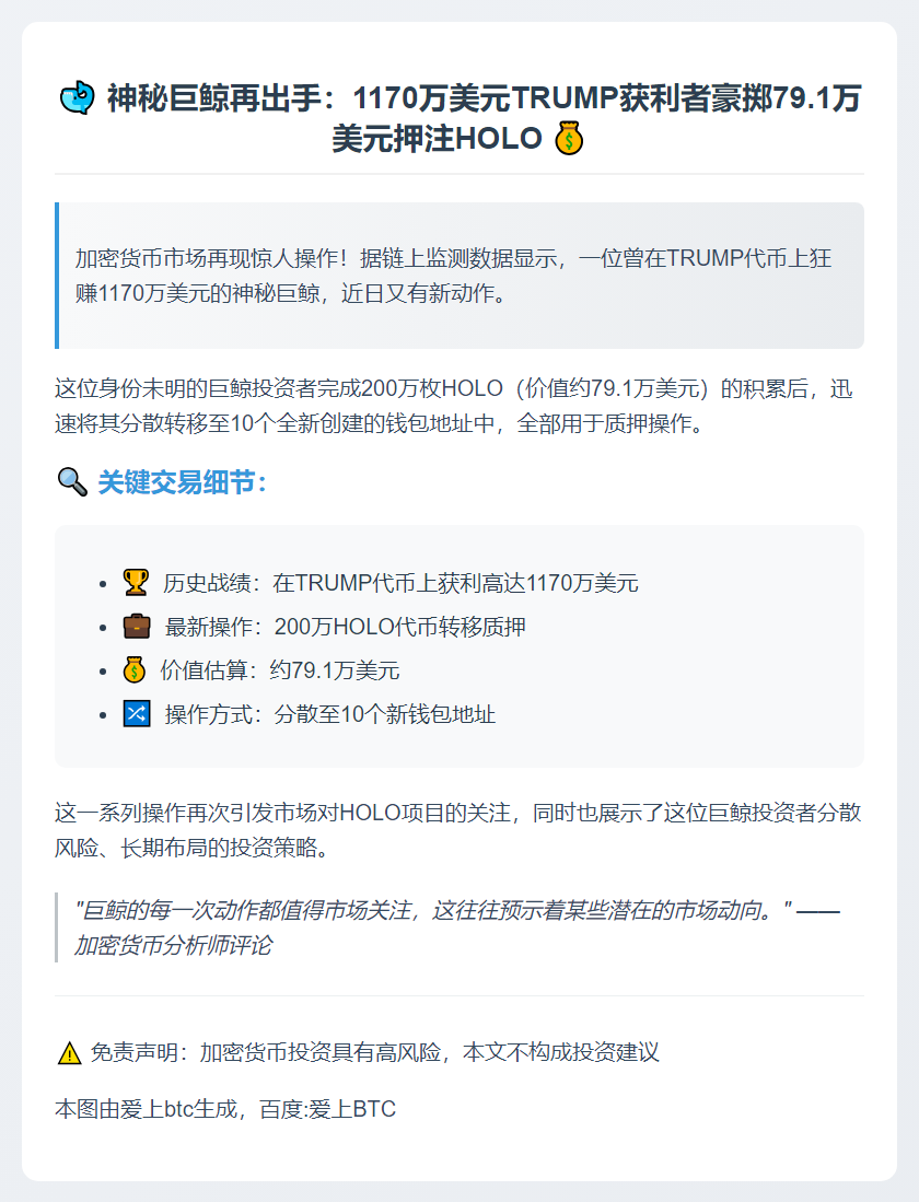 巨鲸质押200万HOLO，曾获利1170万美元