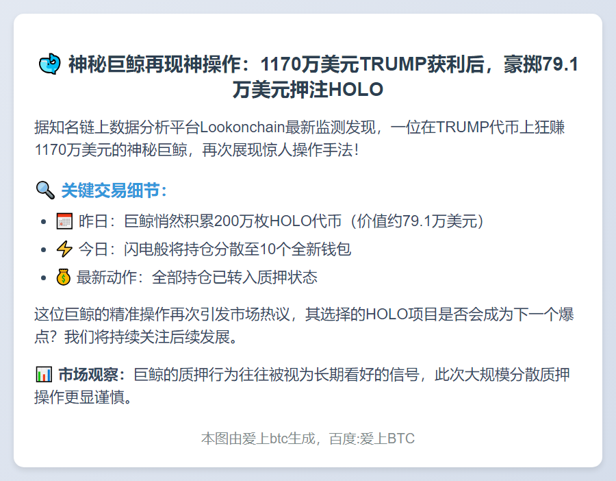 巨鲸质押200万HOLO，曾获利1170万美元