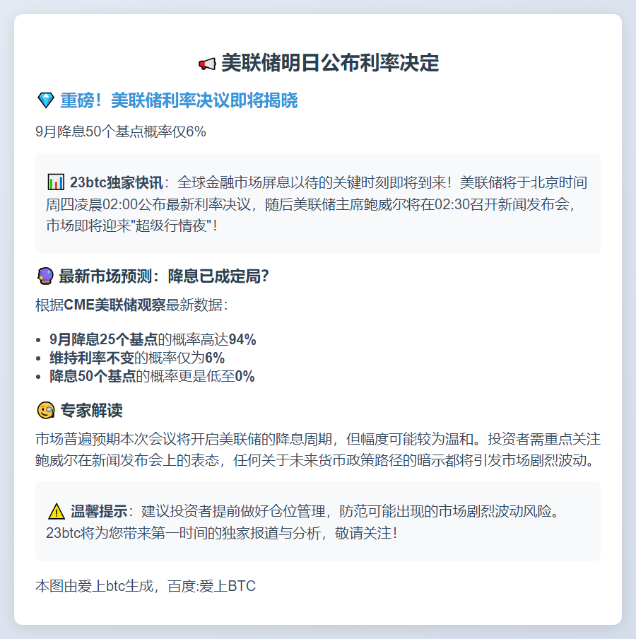 美联储明日凌晨公布利率决定