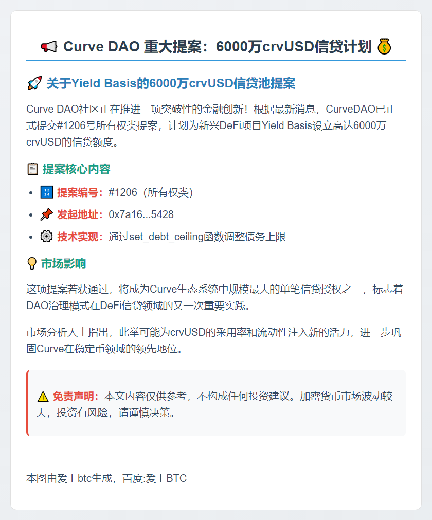 Curve提议6千万crvUSD信贷给Yield Basis