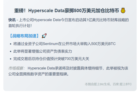 Hyperscale拟500万美元增持BTC