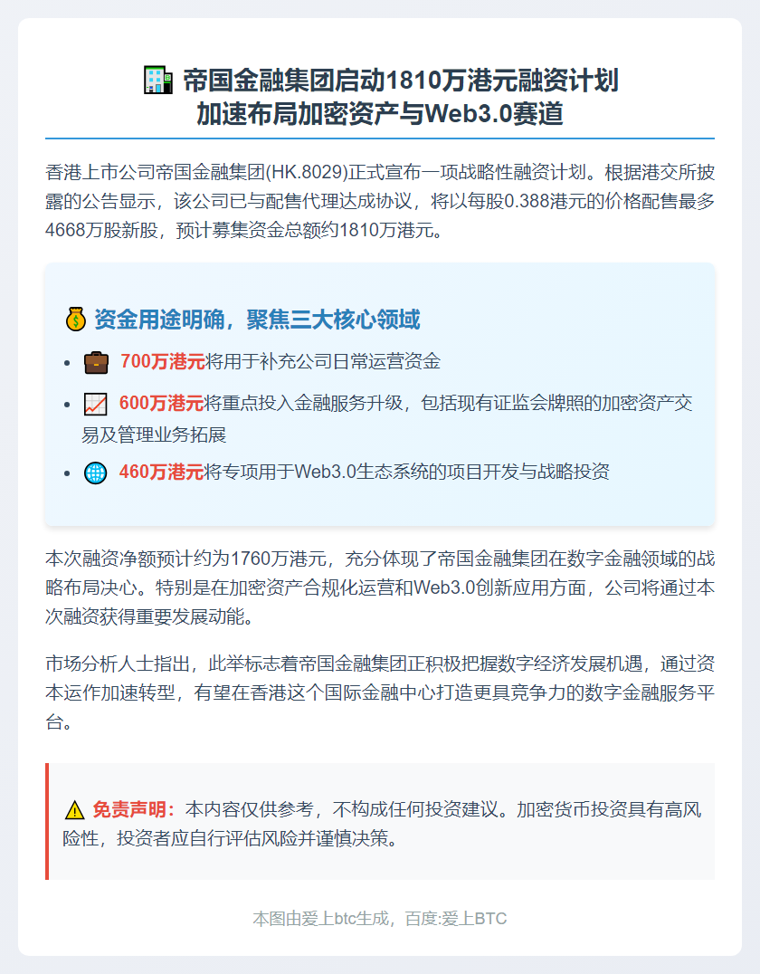 帝国金融募资1810万港元布局Web3