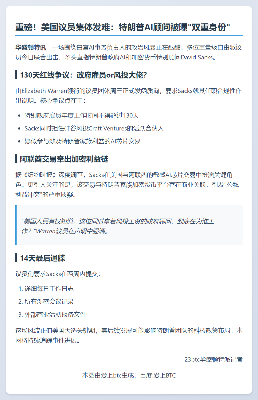 议员质疑特朗普AI顾问合规性