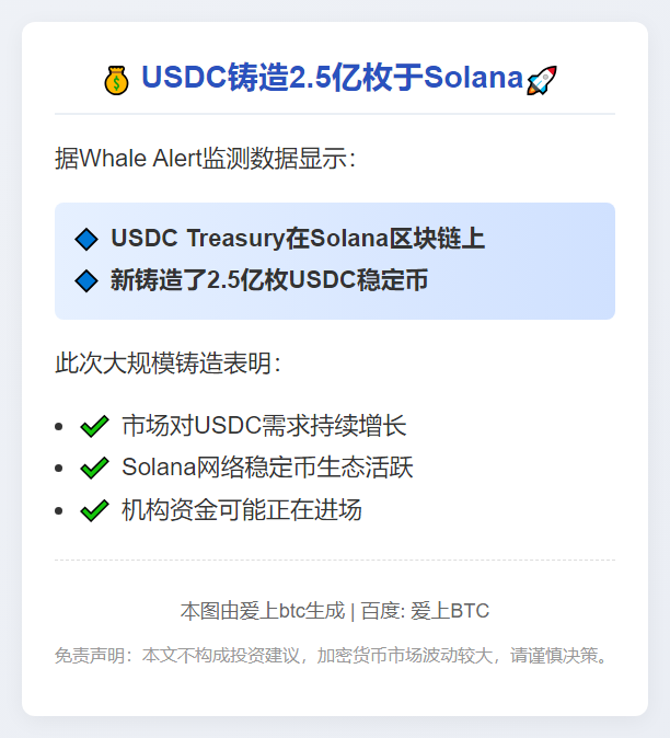 USDC铸造2.5亿枚于Solana