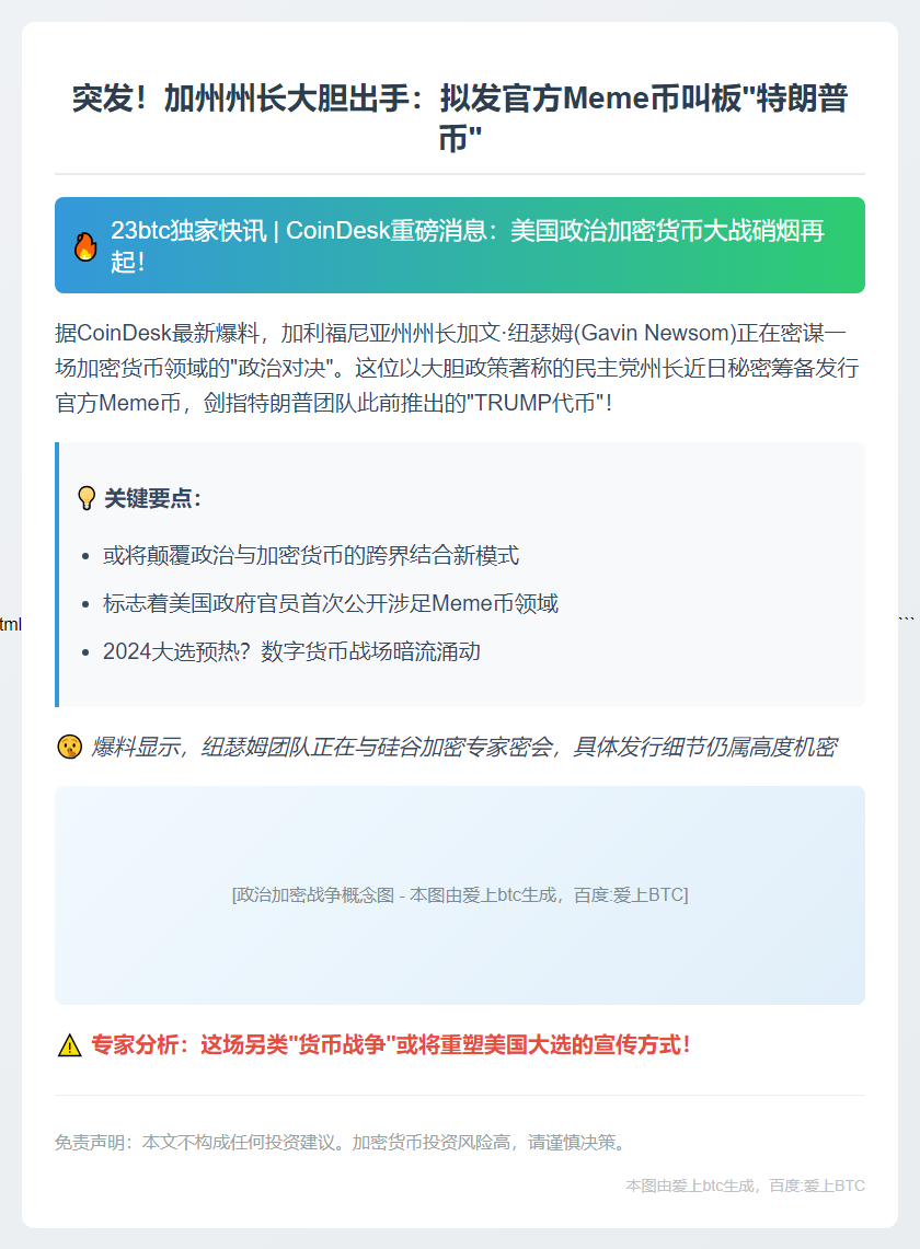 州长Newsom或发Meme币叫板TRUMP