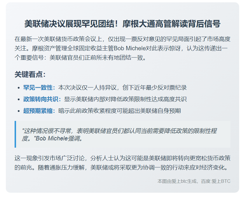 摩根大通：美联储决议仅一票异议显团结