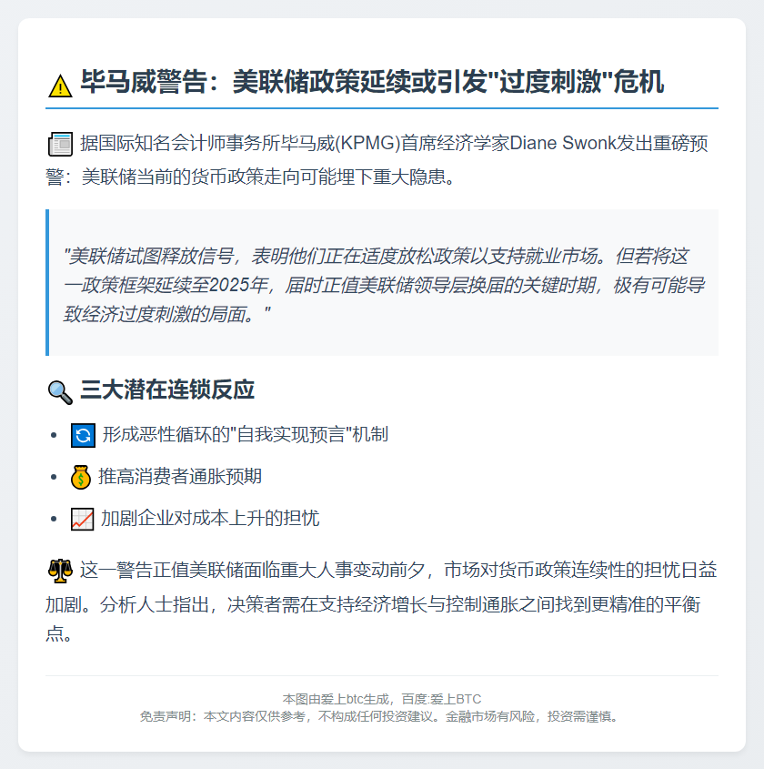 毕马威：美联储政策或致过度刺激