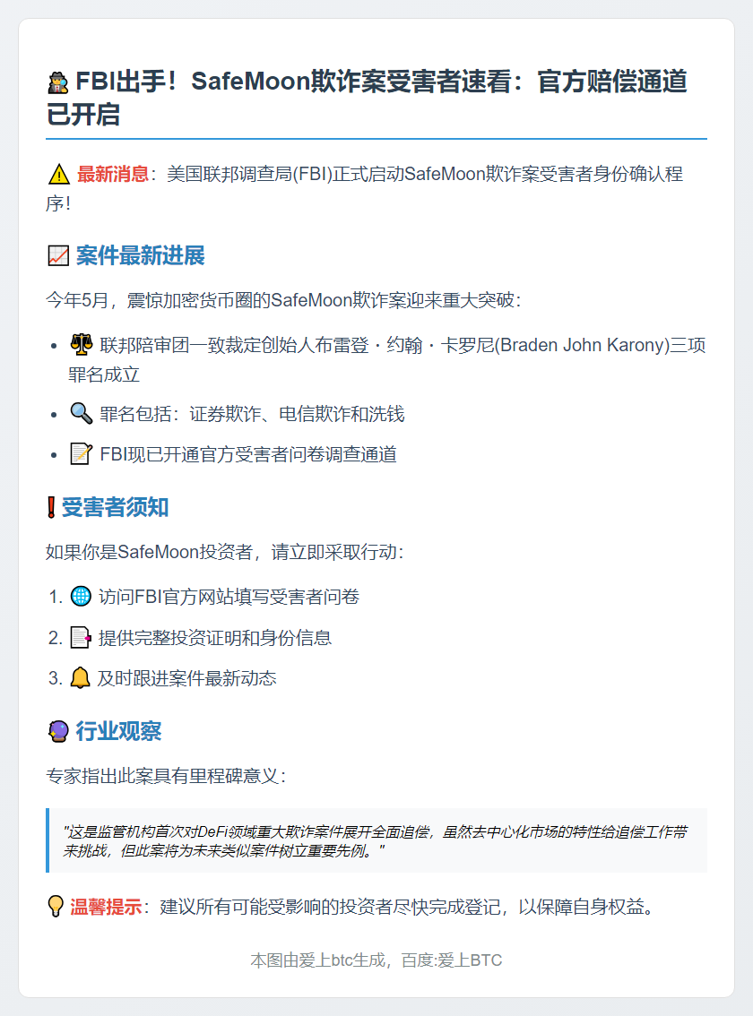 FBI调查SafeMoon欺诈案 受害者速填问卷