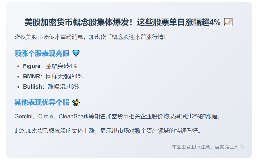 美股加密货币概念股夜盘普涨，Figure、BMNR涨超4%