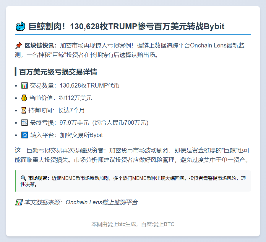 巨鲸亏损98万美元抛售TRUMP