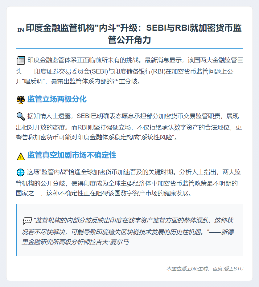 印度证交会与央行加密货币监管分歧