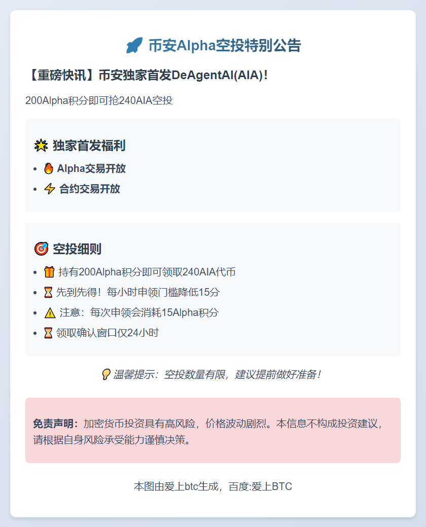 币安Alpha空投：200积分门槛今日16:00开启