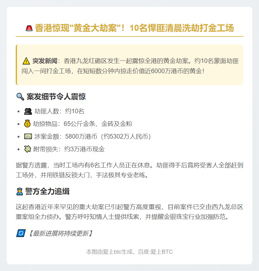 香港10匪劫65公斤黄金 价值5300万