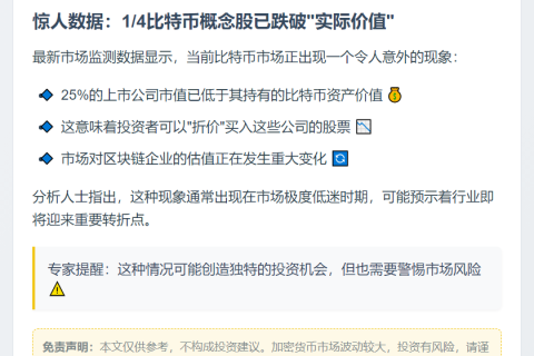 比特币财库公司25%市值不及持币价值