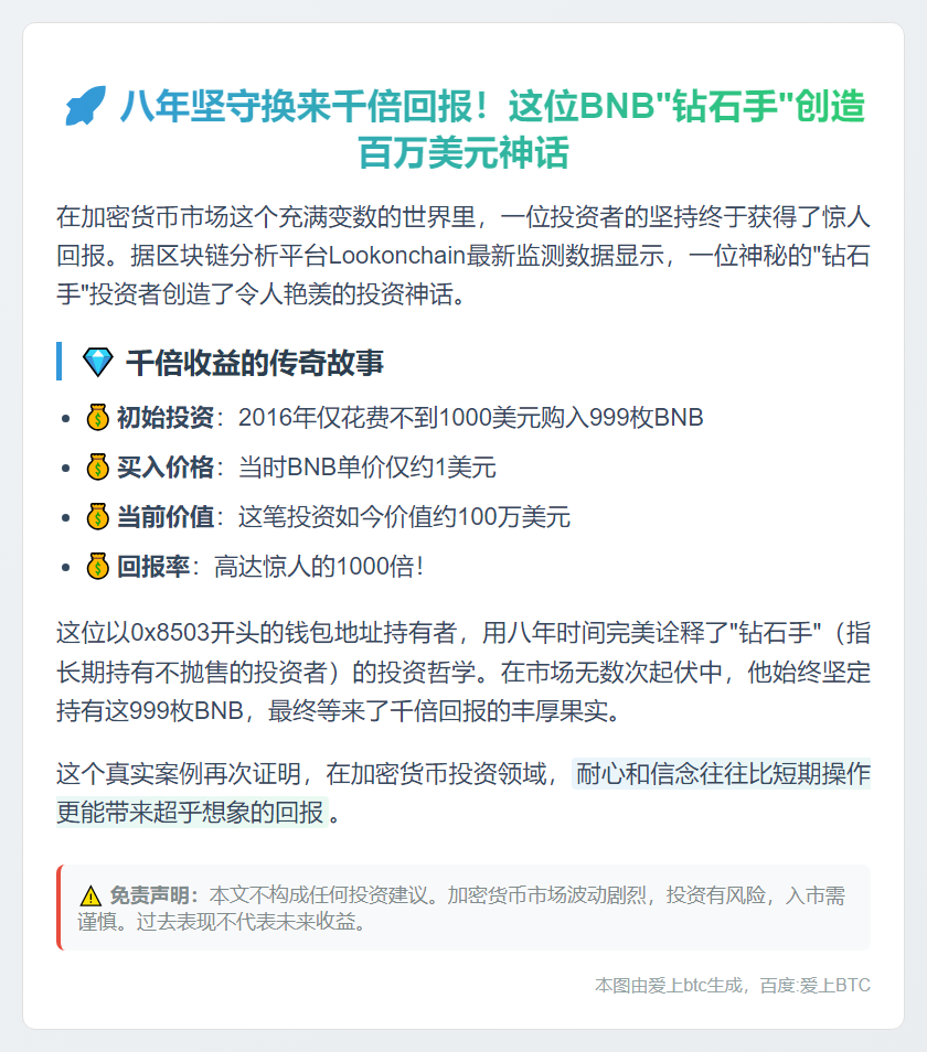 8年前千元买BNB 如今价值百万