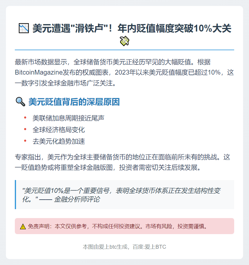 美元年内贬值逾10%