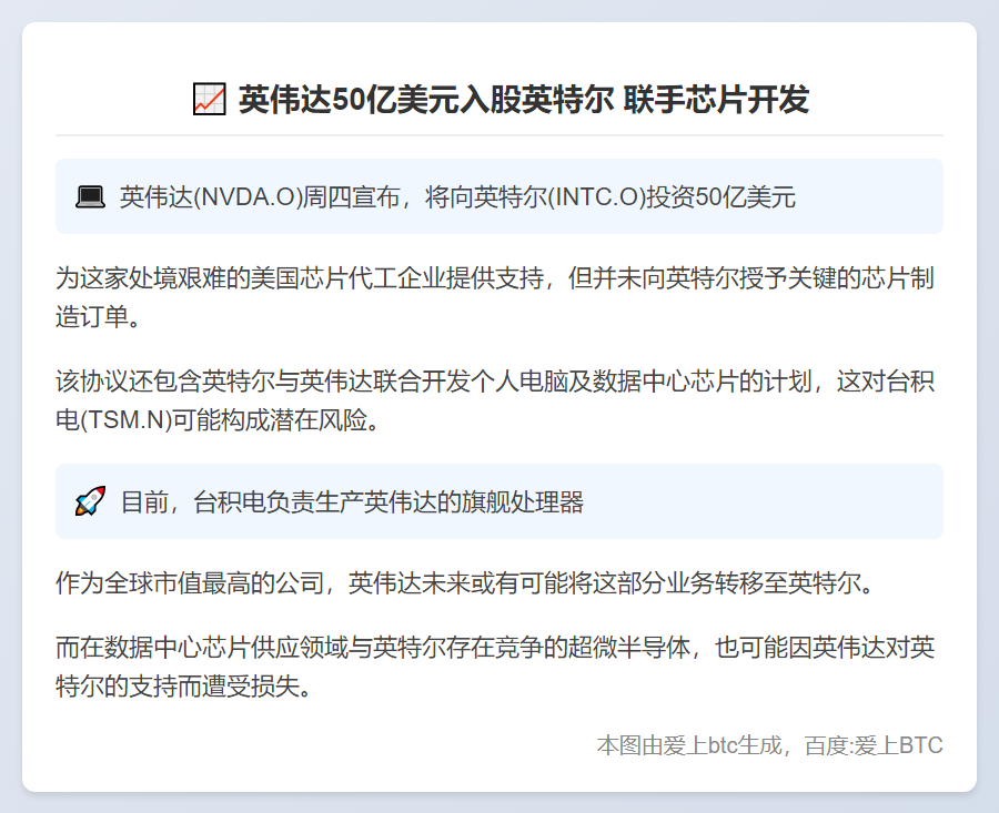 英伟达50亿美元入股英特尔 联手芯片开发