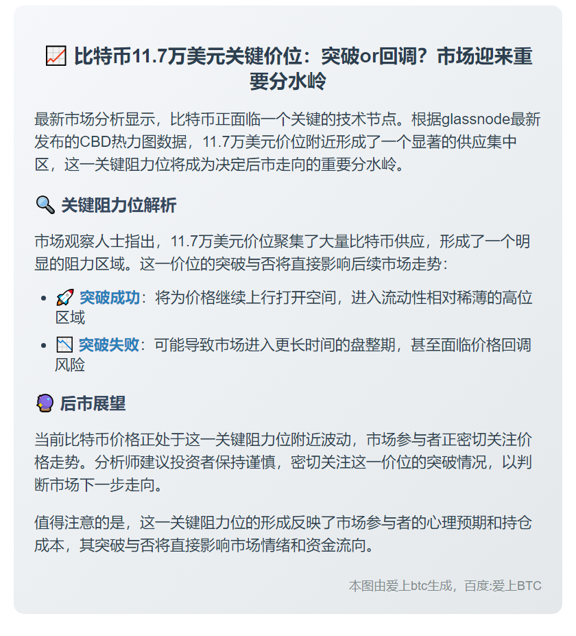 比特币11.7万美元遇关键阻力
