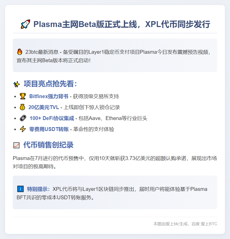 Plasma启动9月25日TGE
