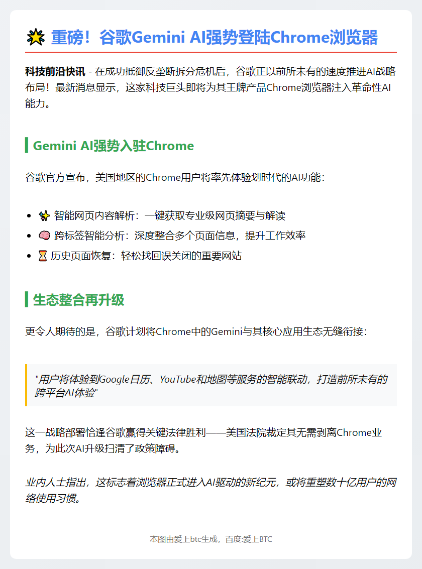 谷歌Gemini AI登陆Chrome