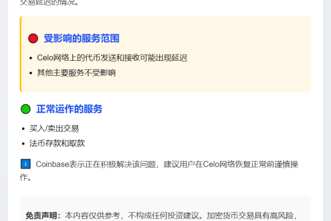 Coinbase：Celo网络交易或现延迟