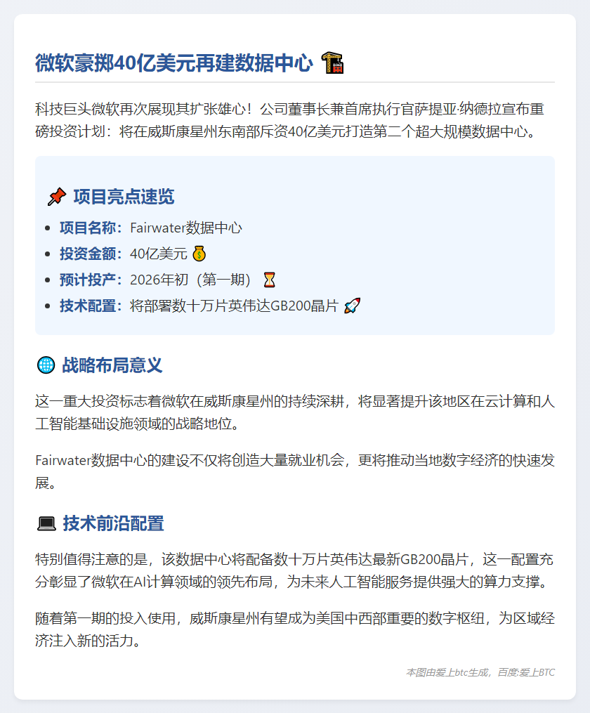 微软投资40亿建威斯康星数据中心